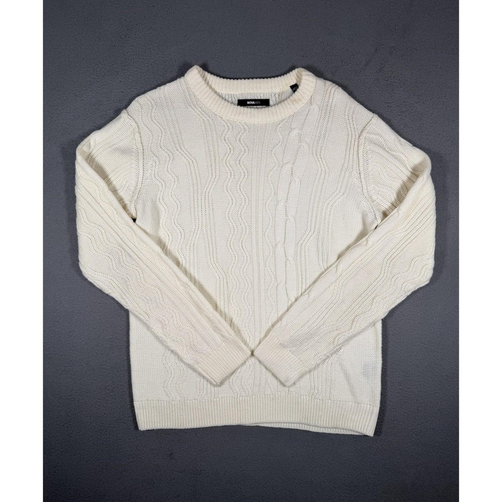Fashion Nova Men Cable Knit Sweater Cream White JUMZ012 Size M